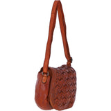 Ashwood Leather Woven Design Flapover Crossbody Bag with Adjustable Strap in Tan: W-25