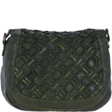 Ashwood Leather Woven Design Flapover Crossbody Bag with Adjustable Strap in Green: W-25