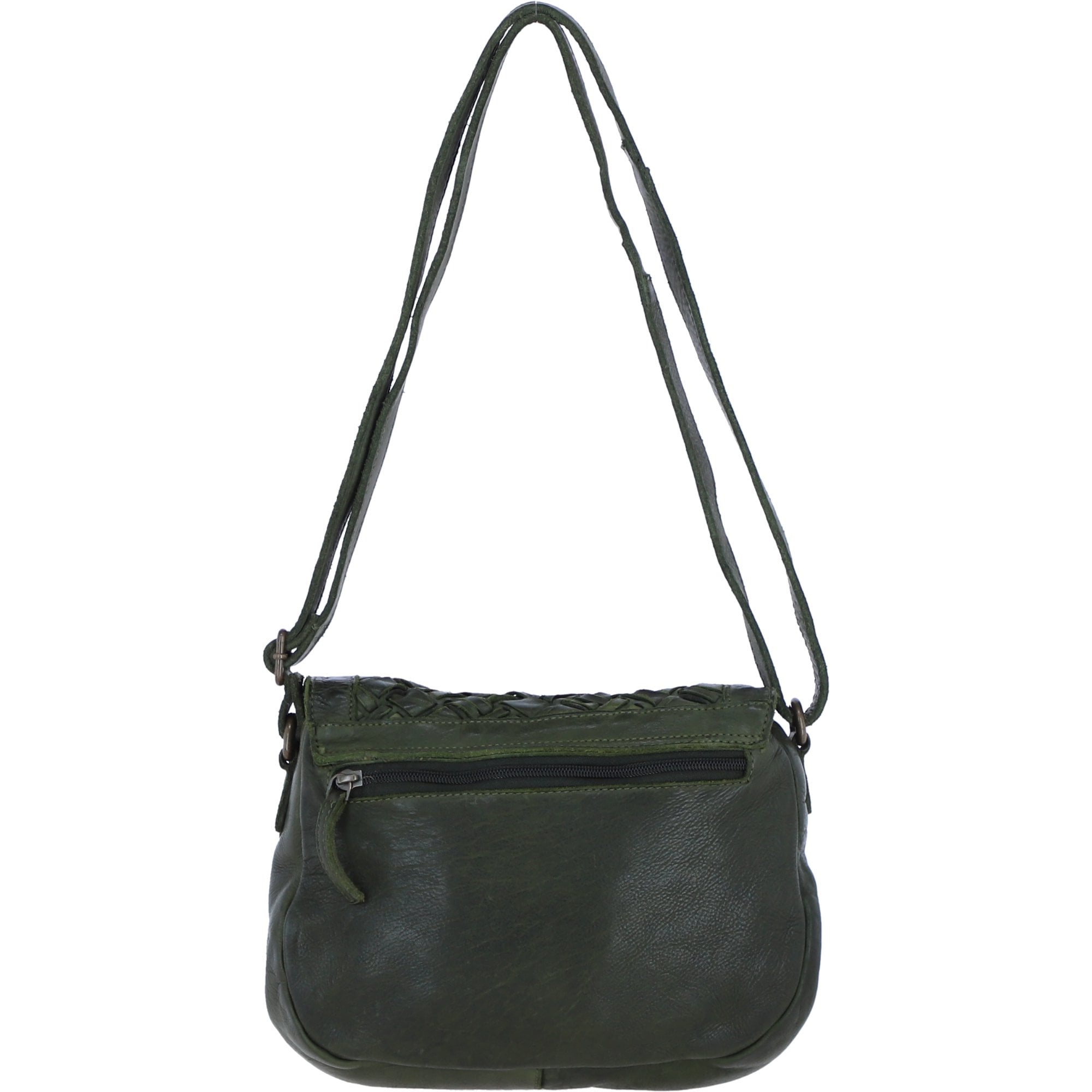 Ashwood Leather Woven Design Flapover Crossbody Bag with Adjustable Strap in Green: W-25