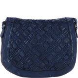 Ashwood Leather Woven Design Flapover Crossbody Bag with Adjustable Strap in Navy: W-25