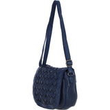 Ashwood Leather Woven Design Flapover Crossbody Bag with Adjustable Strap in Navy: W-25
