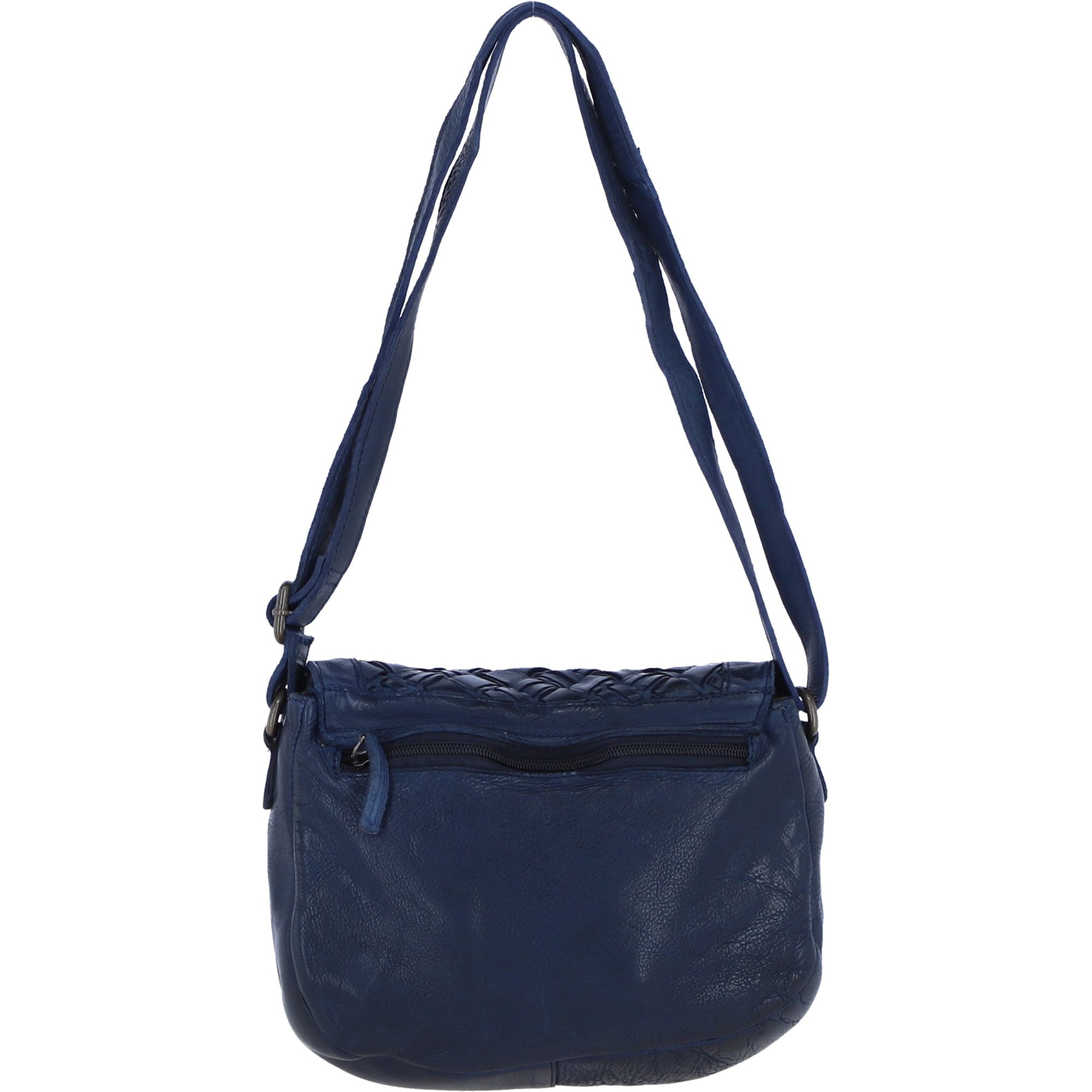 Ashwood Leather Woven Design Flapover Crossbody Bag with Adjustable Strap in Navy: W-25