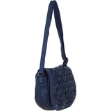 Ashwood Leather Woven Design Flapover Crossbody Bag with Adjustable Strap in Navy: W-25