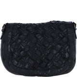 Ashwood Leather Woven Design Flapover Crossbody Bag with Adjustable Strap in Black: W-25