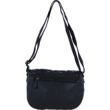 Ashwood Leather Woven Design Flapover Crossbody Bag with Adjustable Strap in Black: W-25