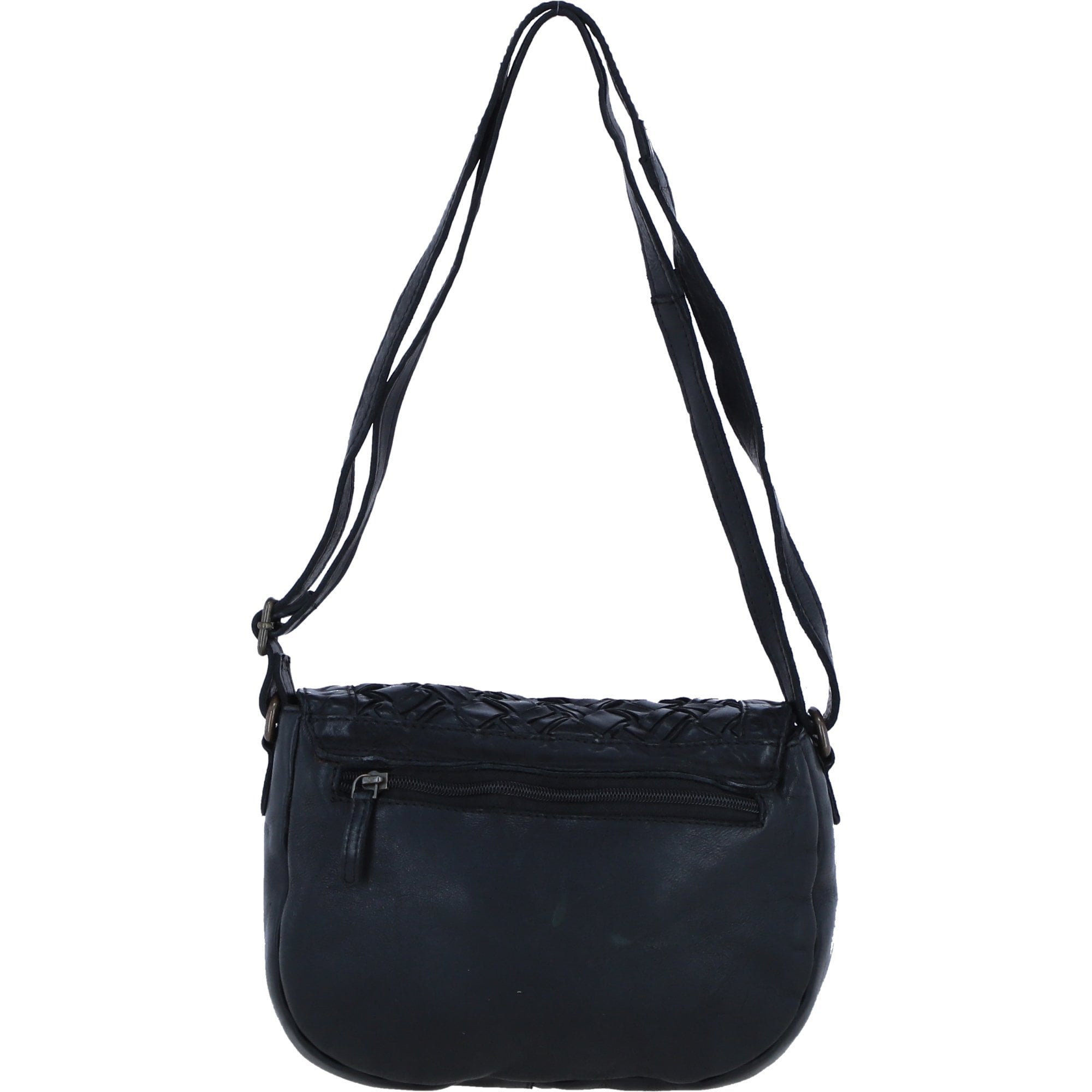 Ashwood Leather Woven Design Flapover Crossbody Bag with Adjustable Strap in Black: W-25