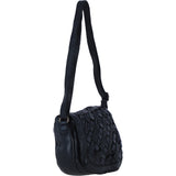 Ashwood Leather Woven Design Flapover Crossbody Bag with Adjustable Strap in Black: W-25