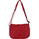 Ashwood Leather Woven Design Flapover Crossbody Bag with Adjustable Strap in Red: W-25
