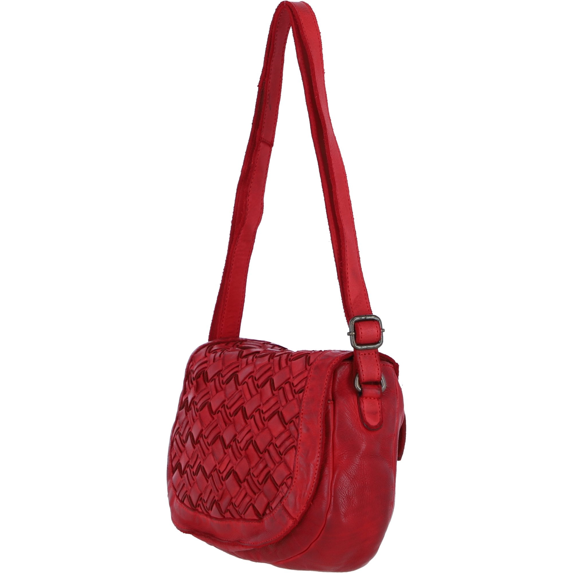 Ashwood Leather Woven Design Flapover Crossbody Bag with Adjustable Strap in Red: W-25