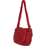 Ashwood Leather Woven Design Flapover Crossbody Bag with Adjustable Strap in Red: W-25