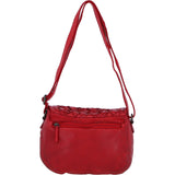 Ashwood Leather Woven Design Flapover Crossbody Bag with Adjustable Strap in Red: W-25