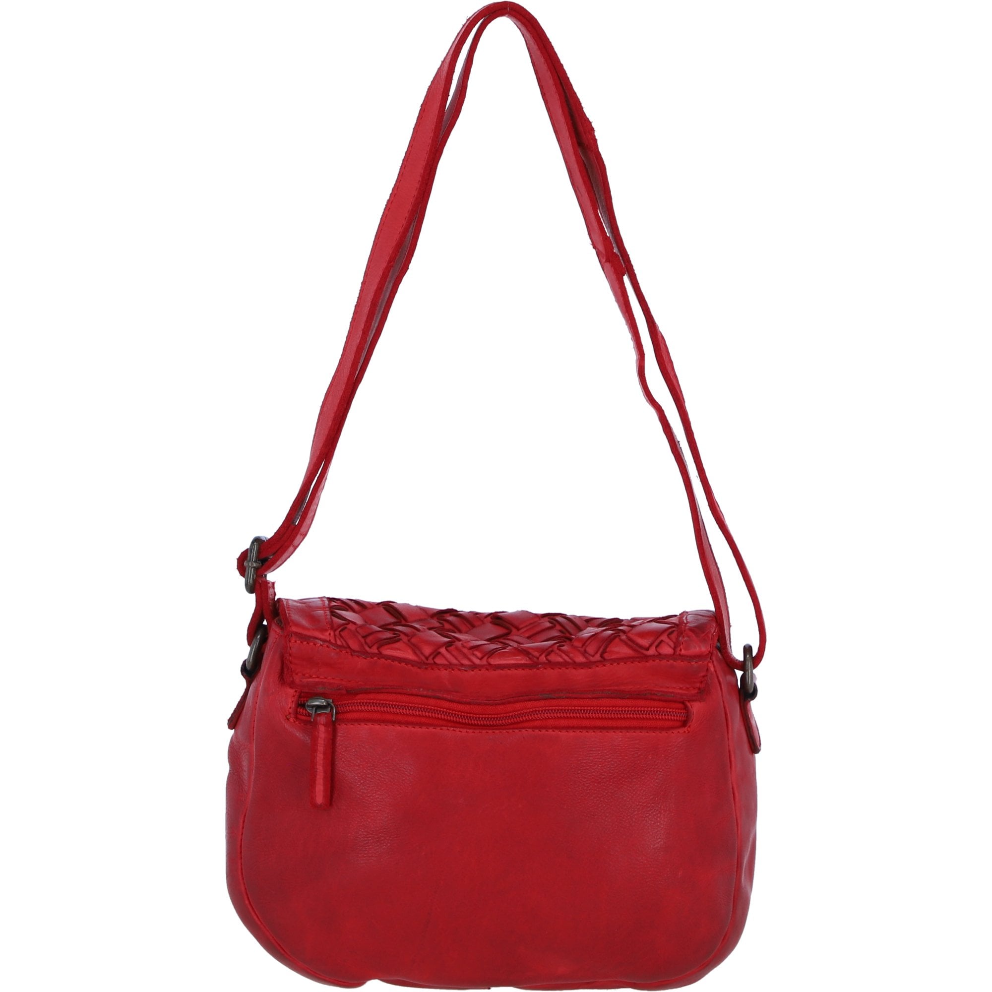 Ashwood Leather Woven Design Flapover Crossbody Bag with Adjustable Strap in Red: W-25