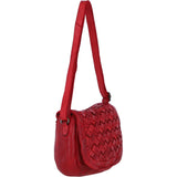 Ashwood Leather Woven Design Flapover Crossbody Bag with Adjustable Strap in Red: W-25