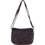 Ashwood Leather Woven Design Flapover Crossbody Bag with Adjustable Strap in Brandy: W-25