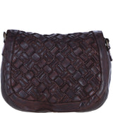 Ashwood Leather Woven Design Flapover Crossbody Bag with Adjustable Strap in Brandy: W-25