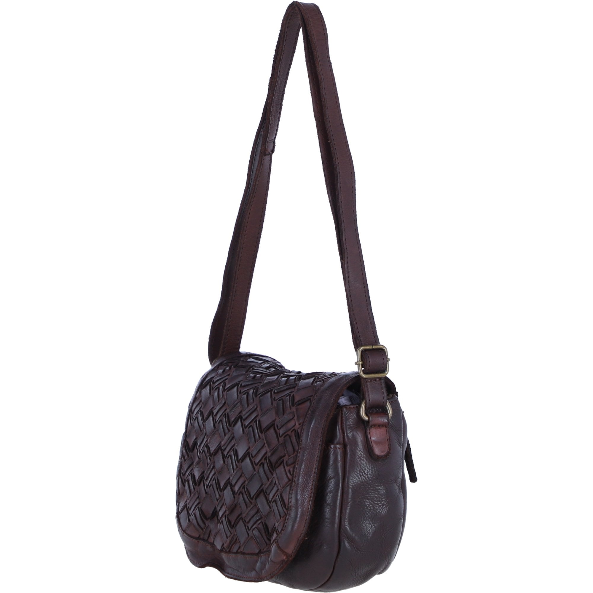 Ashwood Leather Woven Design Flapover Crossbody Bag with Adjustable Strap in Brandy: W-25