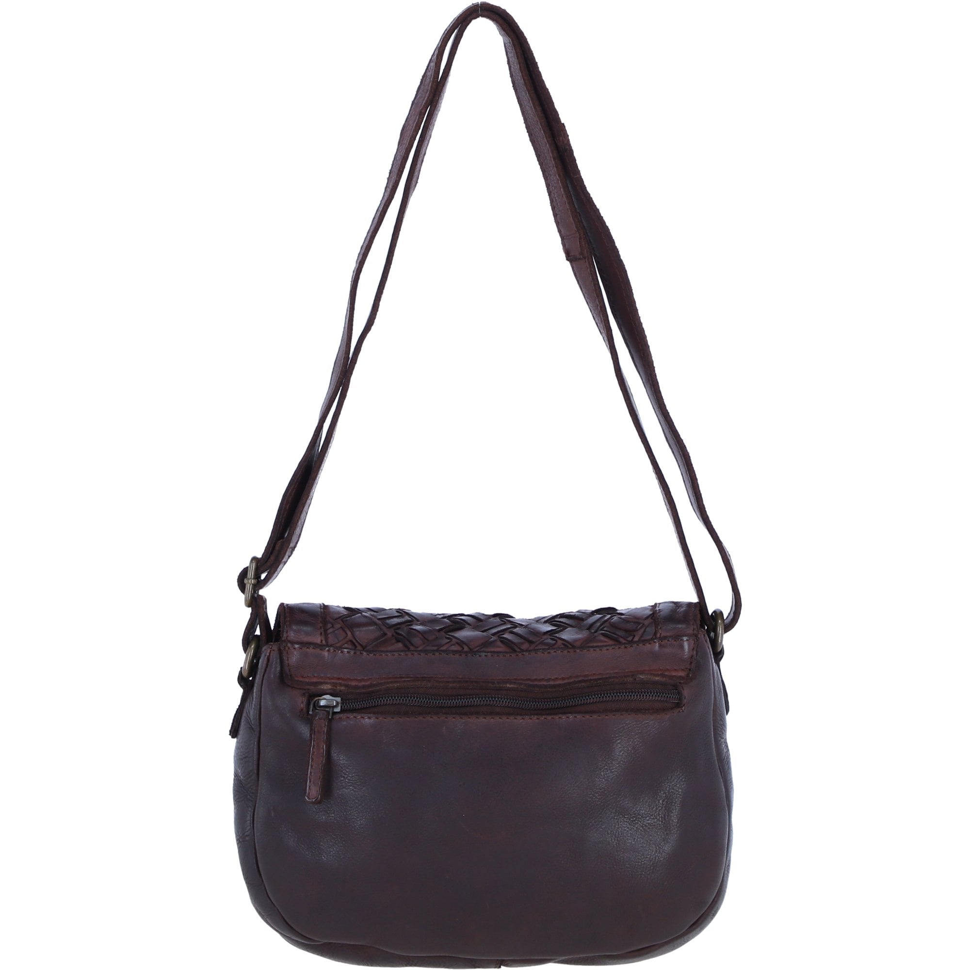 Ashwood Leather Woven Design Flapover Crossbody Bag with Adjustable Strap in Brandy: W-25