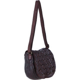 Ashwood Leather Woven Design Flapover Crossbody Bag with Adjustable Strap in Brandy: W-25