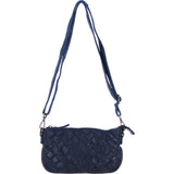 Ashwood Leather Woven Design Compact Crossbody X Clutch Bag in Navy: W-22