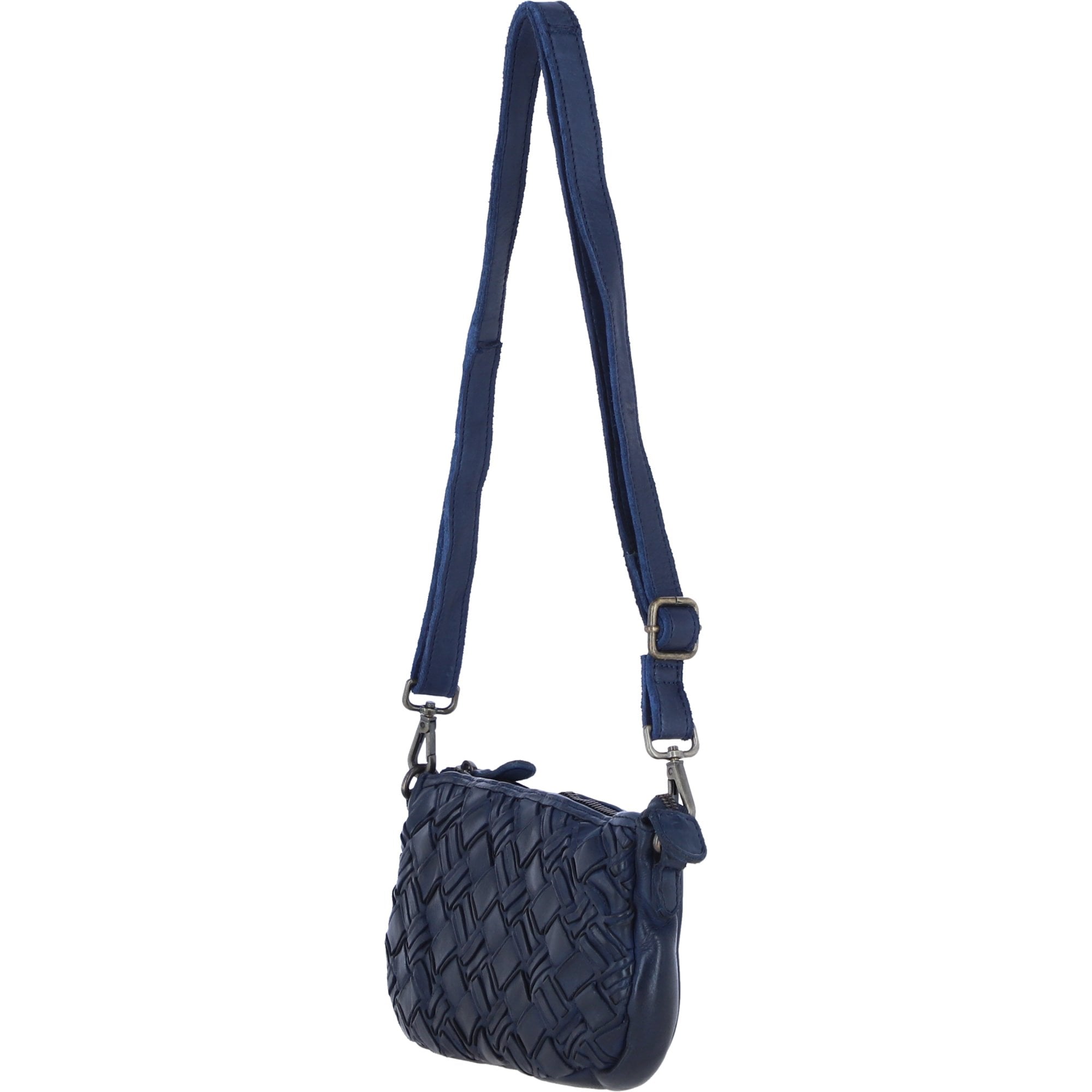 Ashwood Leather Woven Design Compact Crossbody X Clutch Bag in Navy: W-22