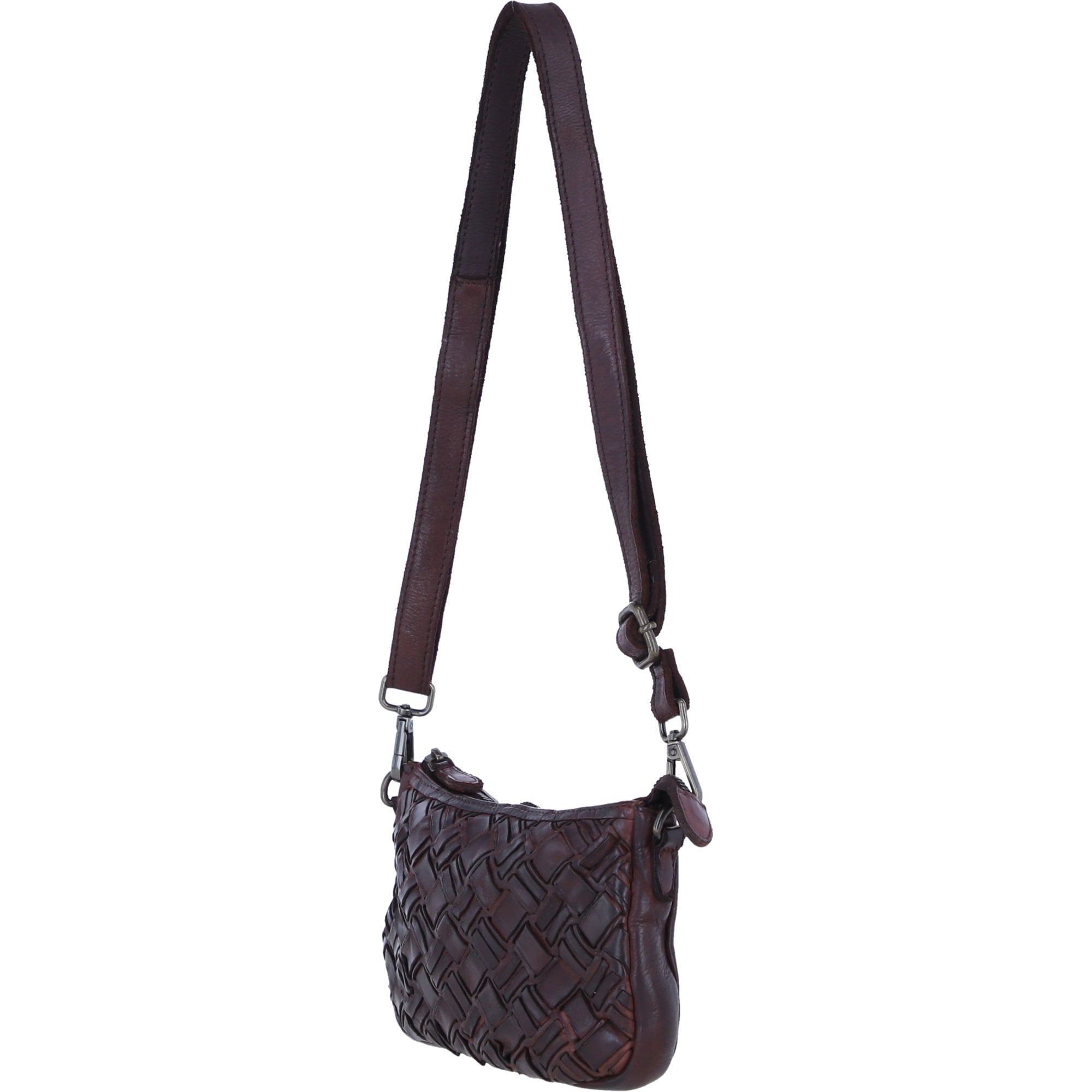 Ashwood Leather Woven Design Compact Crossbody X Clutch Bag in Brandy: W-22