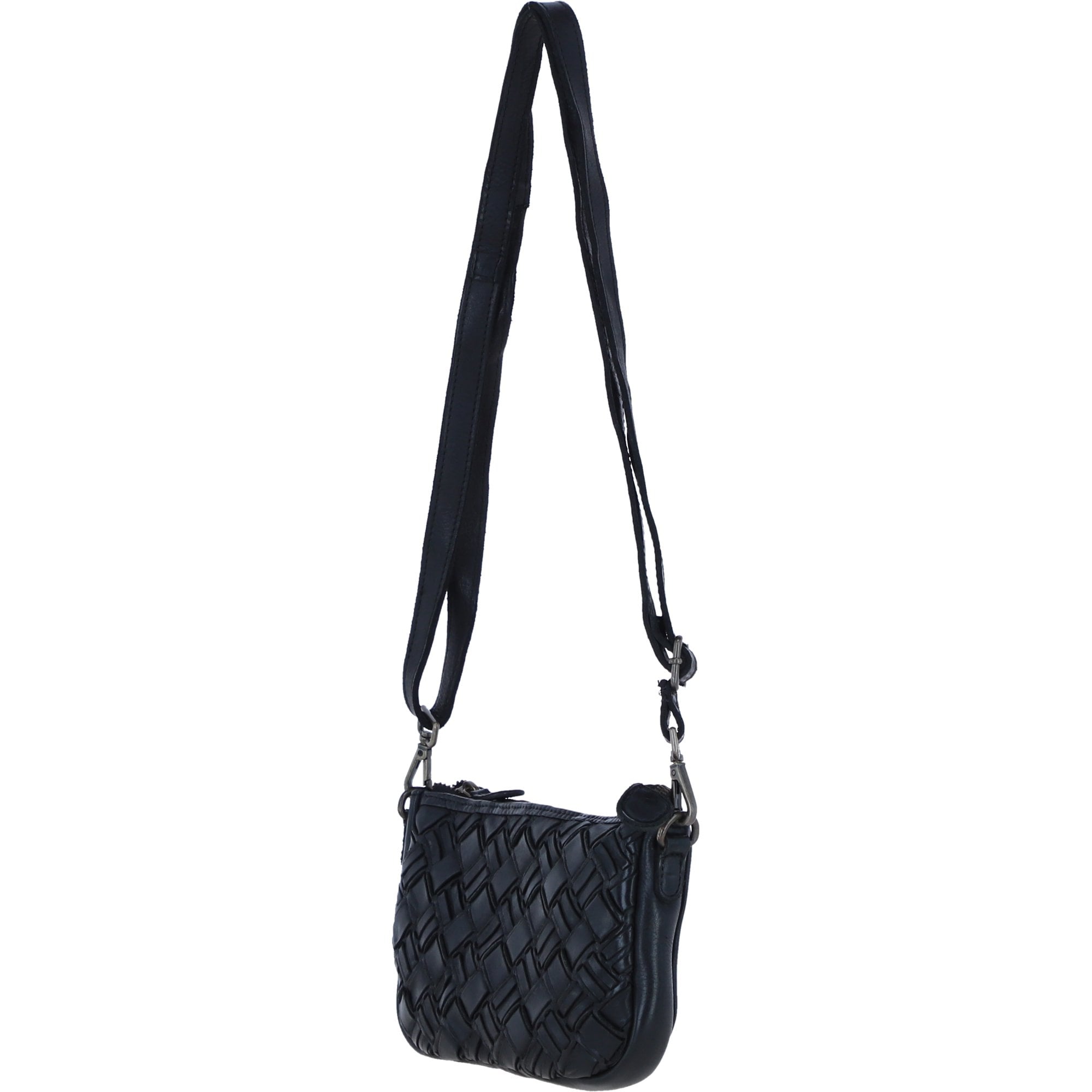 Ashwood Leather Woven Design Compact Crossbody X Clutch Bag in Black W-22