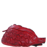 Ashwood Leather Woven Design Waist Bag with Multiple Zip Pockets in Red: W-21