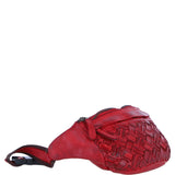 Ashwood Leather Woven Design Waist Bag with Multiple Zip Pockets in Red: W-21