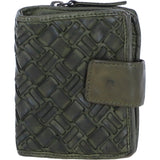 Ashwood Leather Woven Design Purse with Multiple Card Slots, Zip Pocket and Bi-Fold Compartment in Green: W-20