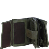 Ashwood Leather Woven Design Purse with Multiple Card Slots, Zip Pocket and Bi-Fold Compartment in Green: W-20