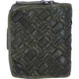 Ashwood Leather Woven Design Purse with Multiple Card Slots, Zip Pocket and Bi-Fold Compartment in Green: W-20