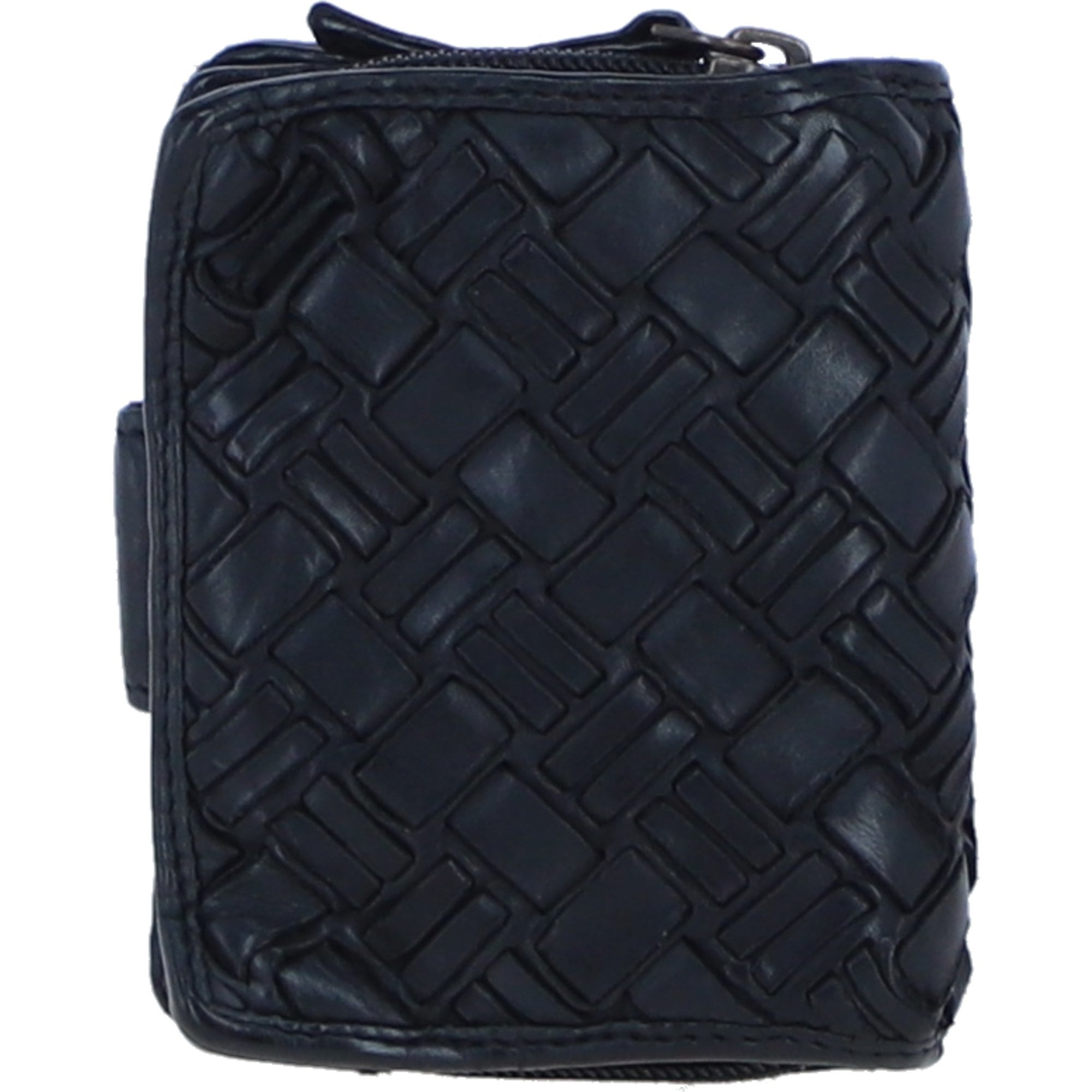 Ashwood Leather Woven Design Purse with Multiple Card Slots, Zip Pocket and Bi-Fold Compartment in Black: W-20