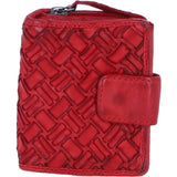 Ashwood Leather Woven Design Purse with Multiple Card Slots, Zip Pocket and Bi-Fold Compartment in Red: W-20