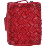 Ashwood Leather Woven Design Purse with Multiple Card Slots, Zip Pocket and Bi-Fold Compartment in Red: W-20