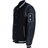 Brampton Leather Men’s Wool and Leather Bomber Jacket with Striped Collar in Black: BLM-82