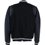 Brampton Leather Men’s Wool and Leather Bomber Jacket with Striped Collar in Black: BLM-82
