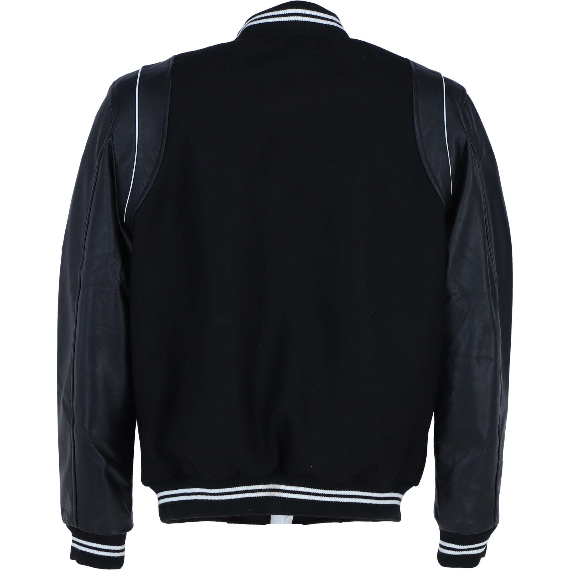 Brampton Leather Men’s Wool and Leather Bomber Jacket with Striped Collar in Black: BLM-82