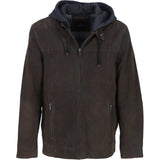 Engbers Men's Real Nubuck Casual Leather Jacket with Detachable Hood in Brown: Renaldo