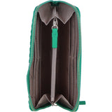 Large Leather Zip Around Note And Coin Purse Green: Ash-09