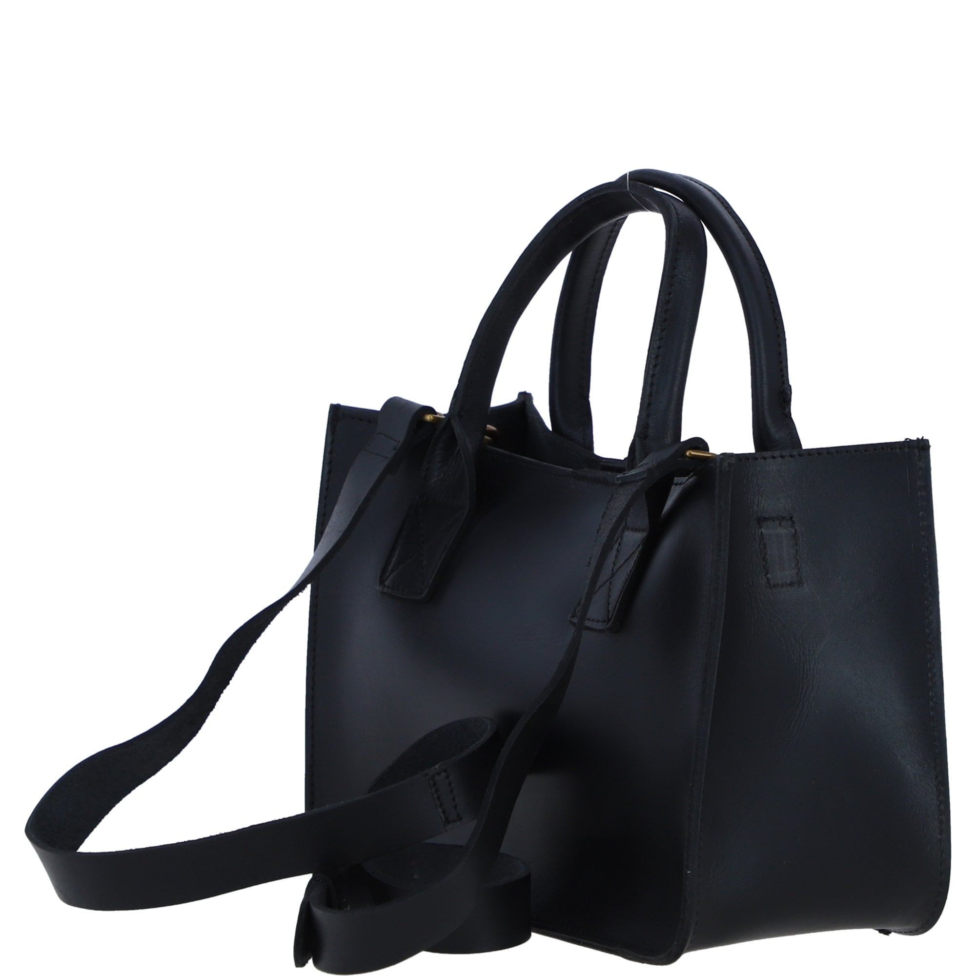 Exquisite Genuine Leather Small Structured Tote Bag with Detachable Strap and Pouch in Black: S-01