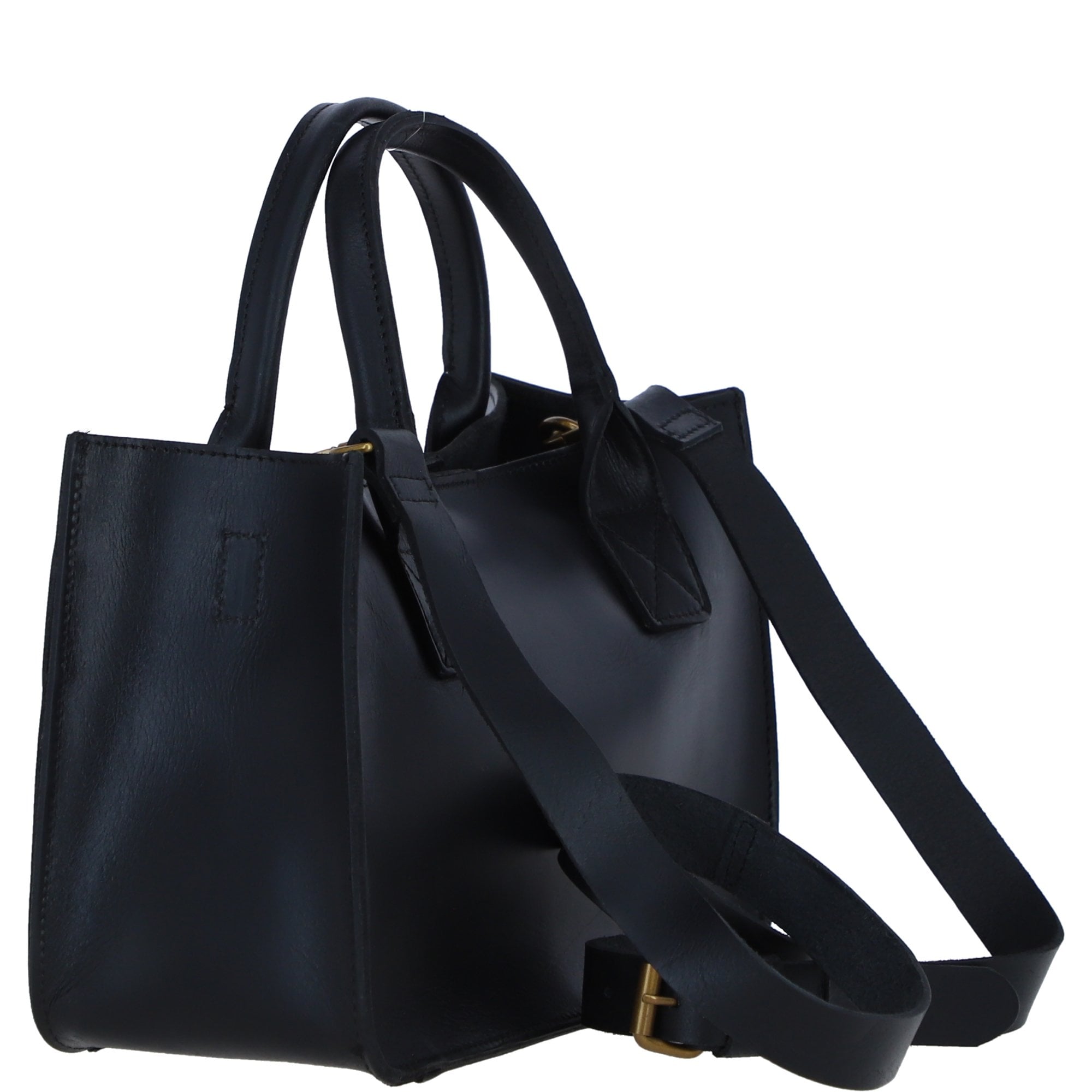 Exquisite Genuine Leather Small Structured Tote Bag with Detachable Strap and Pouch in Black: S-01
