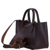Exquisite Genuine Leather Small Structured Tote Bag with Detachable Strap and Pouch in Brandy: S-01