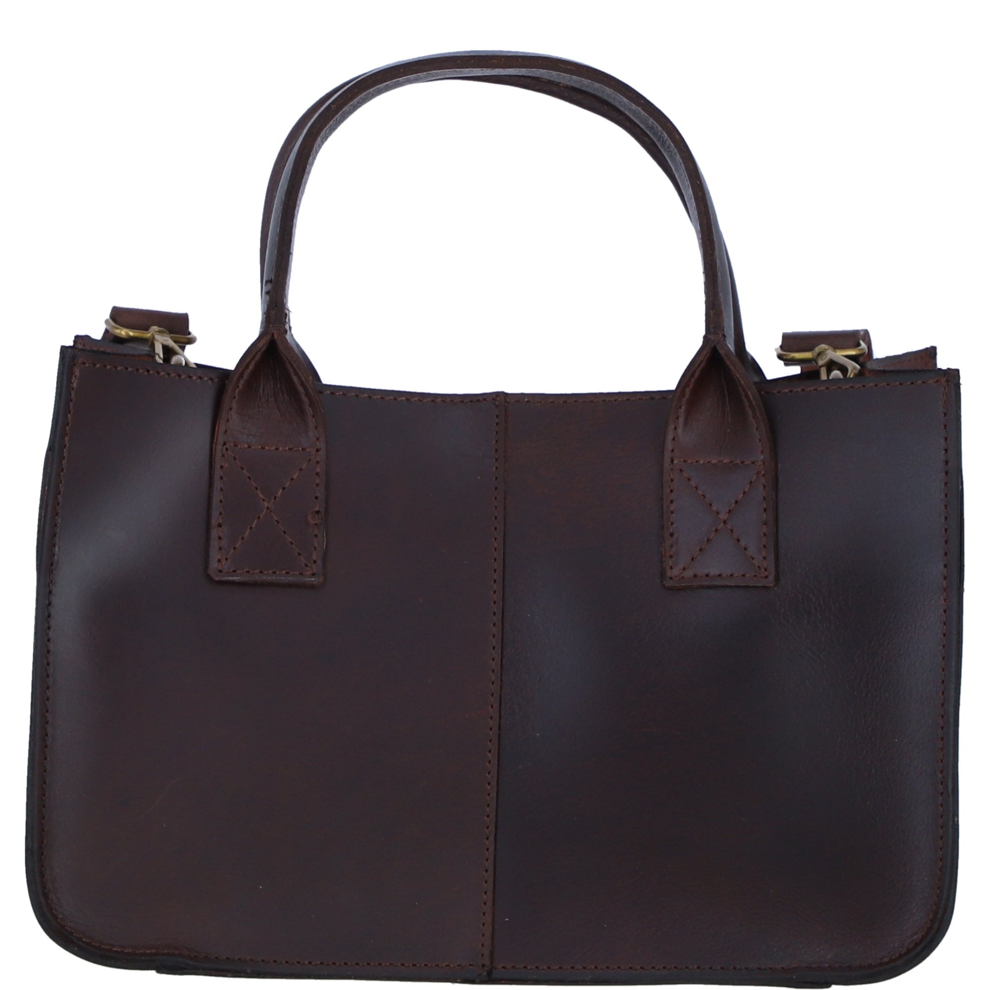 Exquisite Genuine Leather Small Structured Tote Bag with Detachable Strap and Pouch in Brandy: S-01