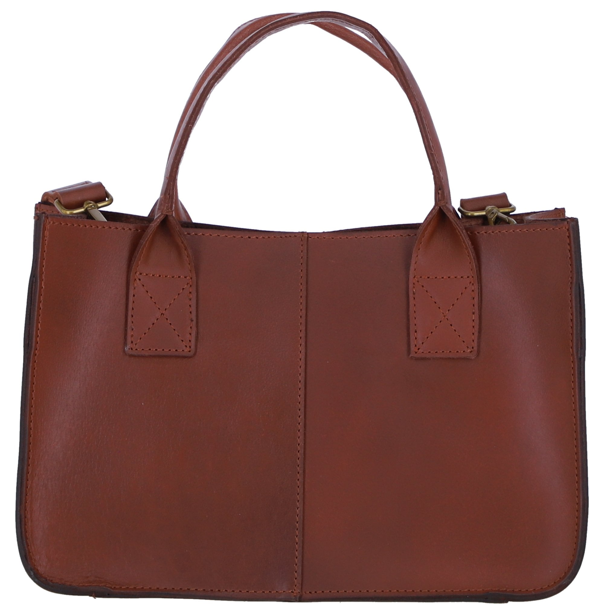 Exquisite Genuine Leather Small Structured Tote Bag with Detachable Strap and Pouch in Tan: S-01