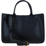 Exquisite Genuine Leather Medium Structured Tote Bag with Detachable Strap and Pouch in Black: S-02