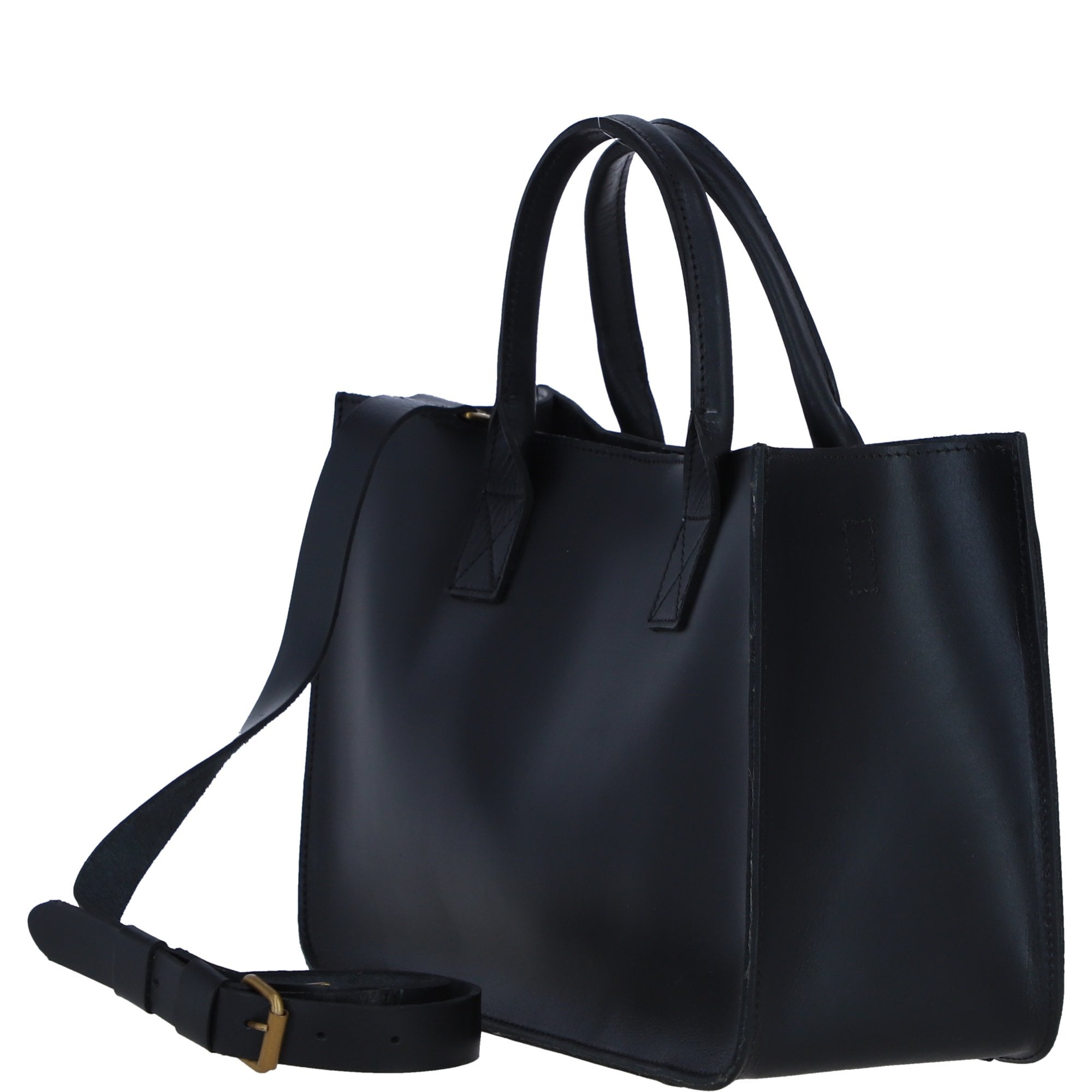 Exquisite Genuine Leather Medium Structured Tote Bag with Detachable Strap and Pouch in Black: S-02