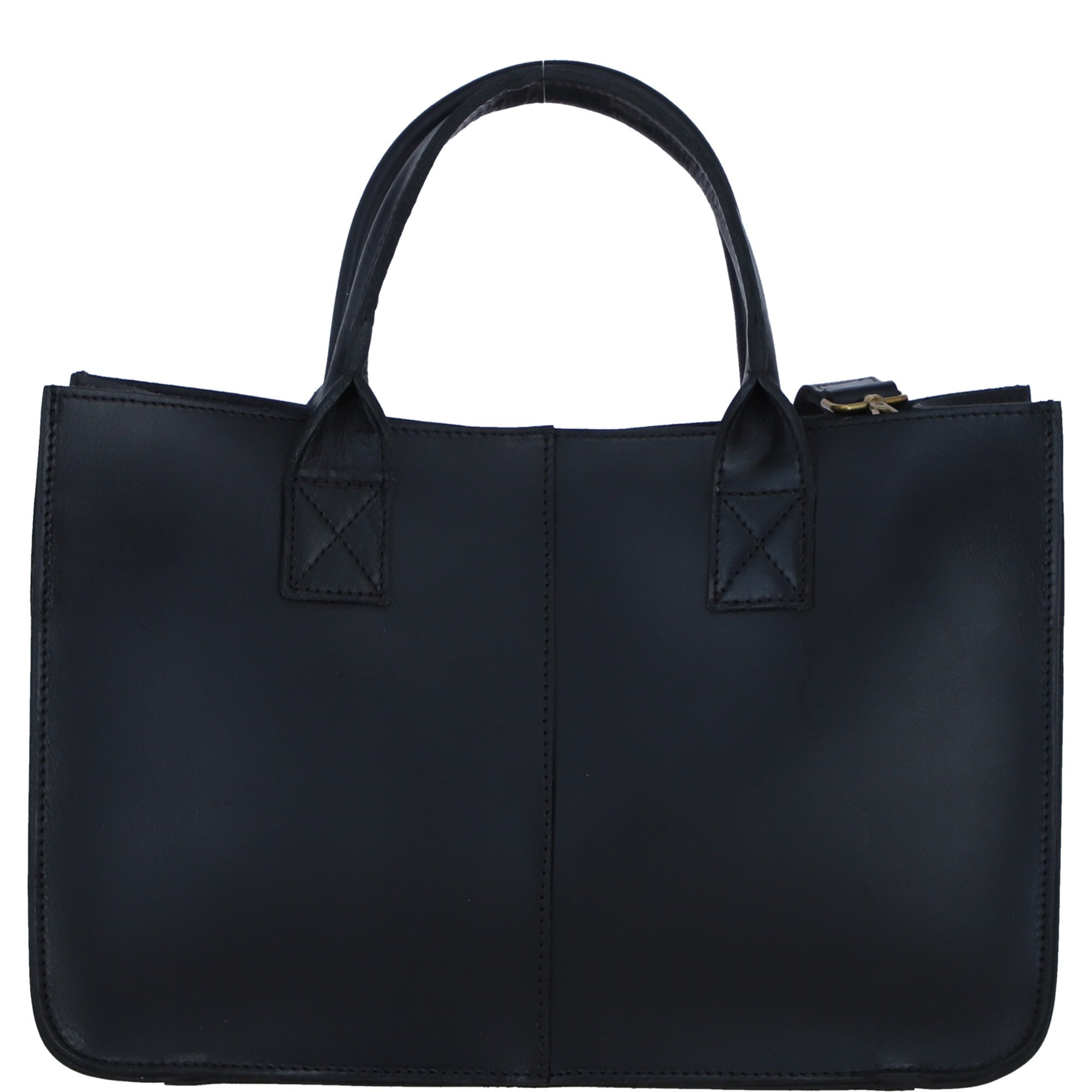 Exquisite Genuine Leather Medium Structured Tote Bag with Detachable Strap and Pouch in Black: S-02