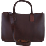 Exquisite Genuine Leather Medium Structured Tote Bag with Detachable Strap and Pouch in Brandy: S-02