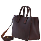 Exquisite Genuine Leather Medium Structured Tote Bag with Detachable Strap and Pouch in Brandy: S-02
