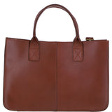 Exquisite Genuine Leather Medium Structured Tote Bag with Detachable Strap and Pouch in Tan: S-02